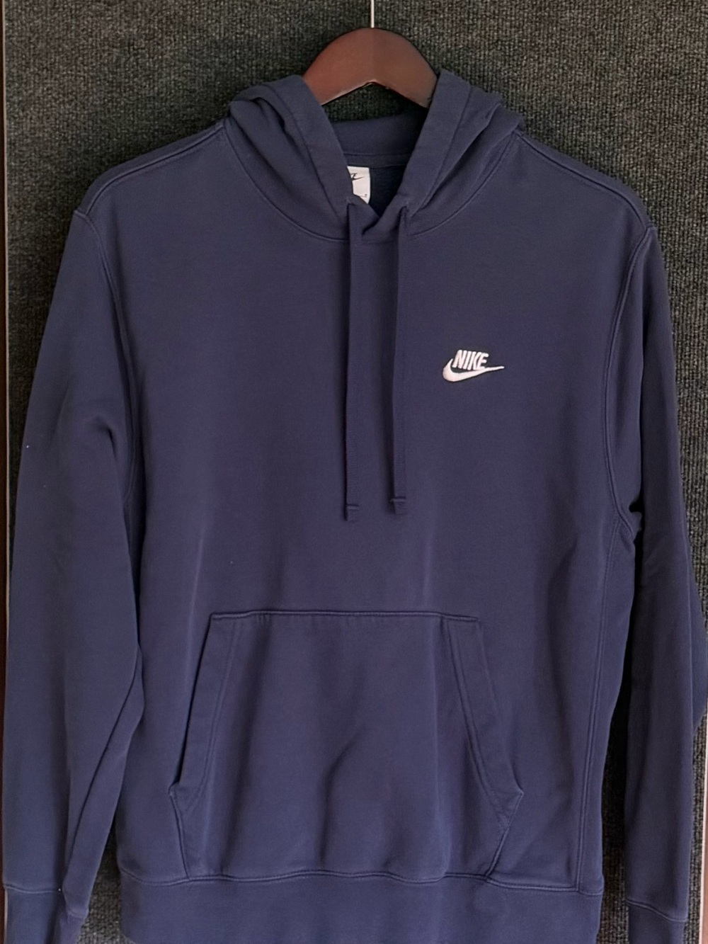 Nike Men's Navy Blue Pullover Hoodie with White Swoosh